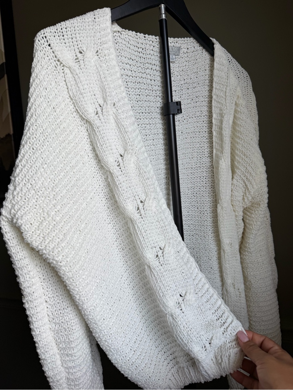 Poof! Cream Open-Front Knit Cardigan with Cable Detail